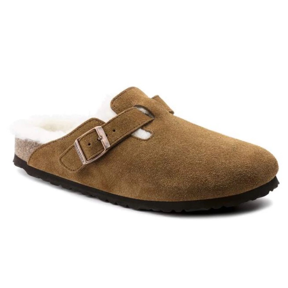 Birkenstock Tan Suede Buckle Clogs